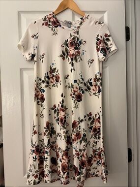 J for Justify Cream Dress with Blue and Rose Floral Print